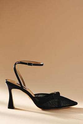 Badgley Mischka Josie Satin Lace Pointed-toe Heels In Black