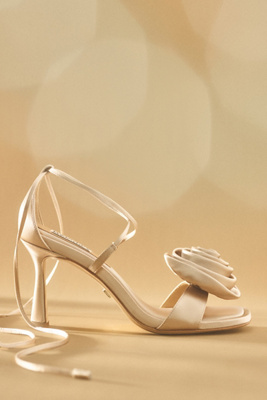 Shop Badgley Mischka Janelle Rosette Heels In Beige