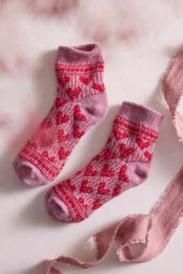 Hearts Wool Quarter Crew Socks