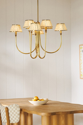 Lee Ruched Printed Shade Brass Chandelier - Thumbnail 2