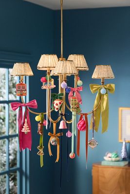 Lee Ruched Printed Shade Brass Chandelier