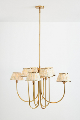 Lee Ruched Printed Shade Brass Chandelier - Thumbnail 4