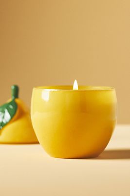 Lemon-Shaped Floral Lemon Blossom Glass Candle