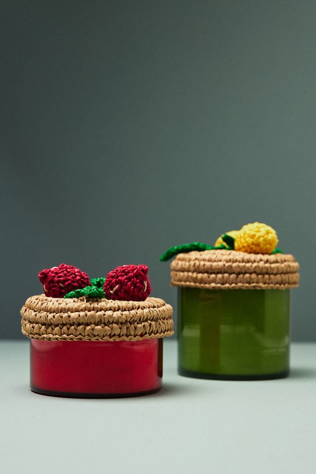 Fruta Fruity Strawberry & Guava Handwoven Lid Glass Candle #1