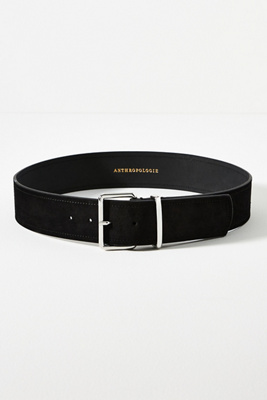Anthropologie Square-buckle Suede Belt In Black