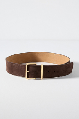 Anthropologie Square-buckle Suede Belt In Brown