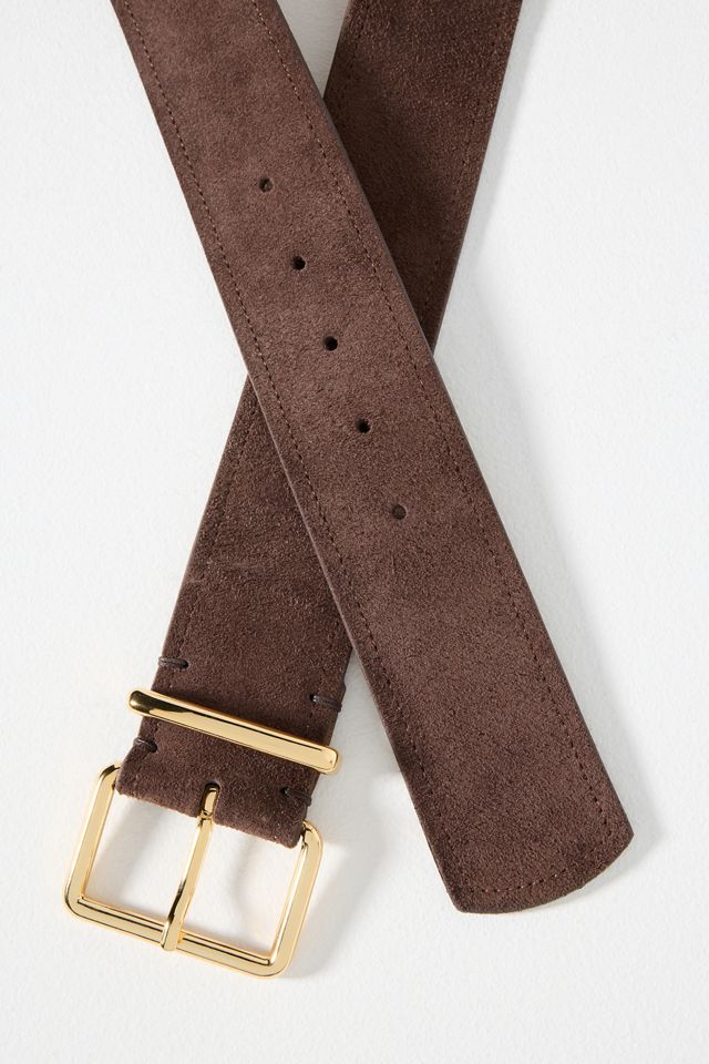 Square-Buckle Suede Belt #1