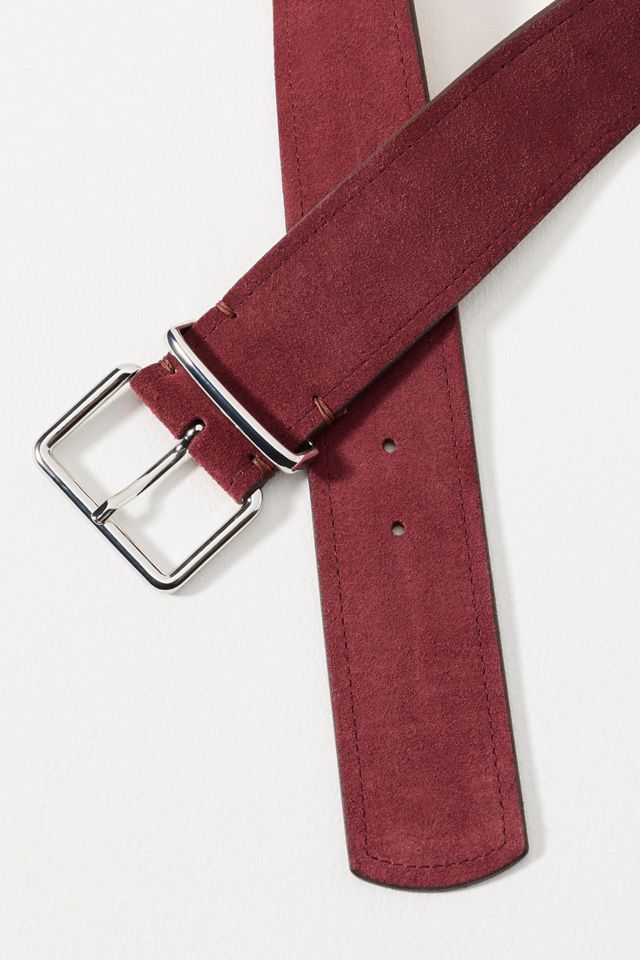 Square-Buckle Suede Belt #1