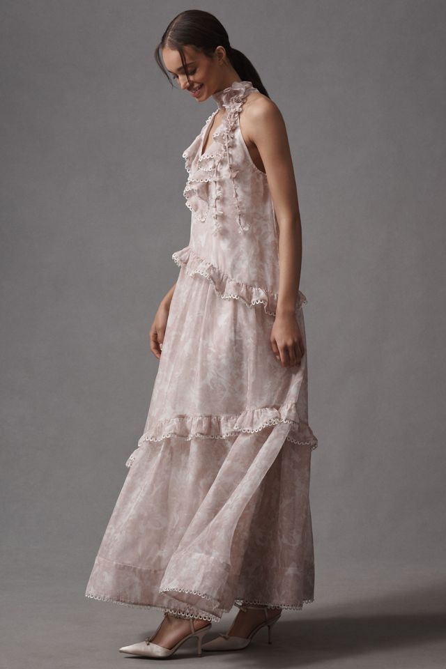 BHLDN High-Neck Ruffle Printed Organza Maxi Dress #3