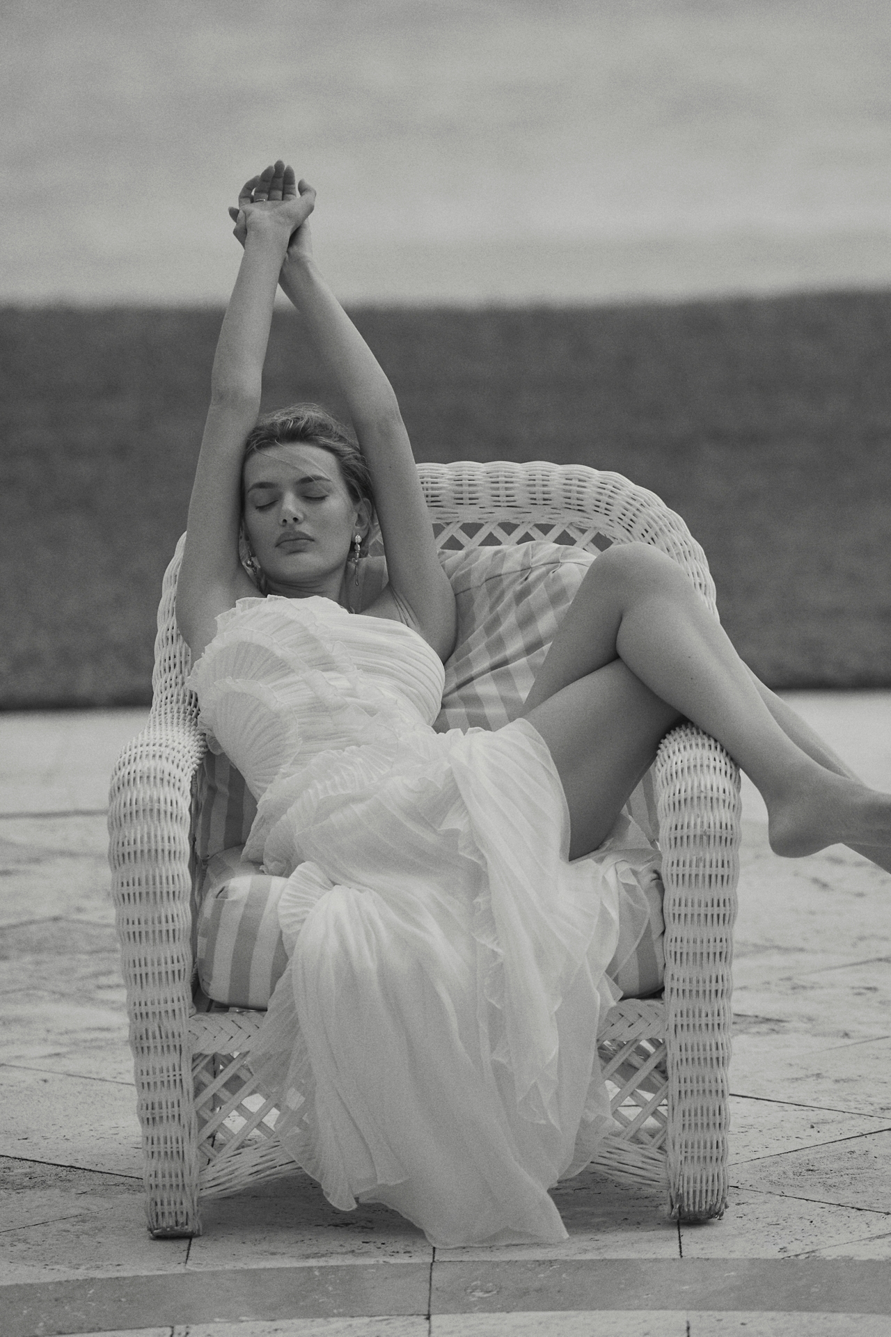 AMUR Lorelie Halter Pleated Ruffled Gown