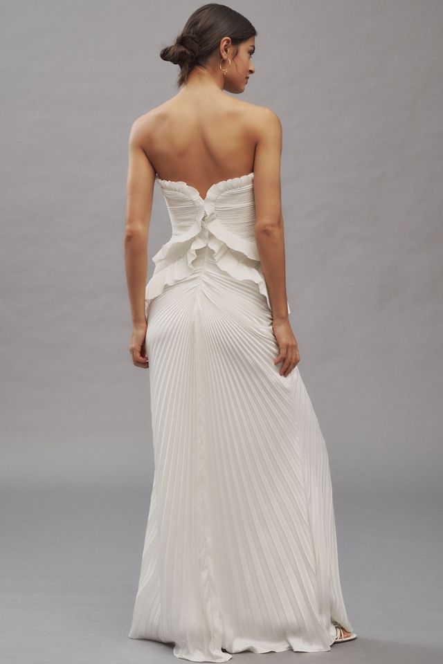 AMUR Isabell Strapless Sweetheart Pleated Ruffled Maxi Dress #1
