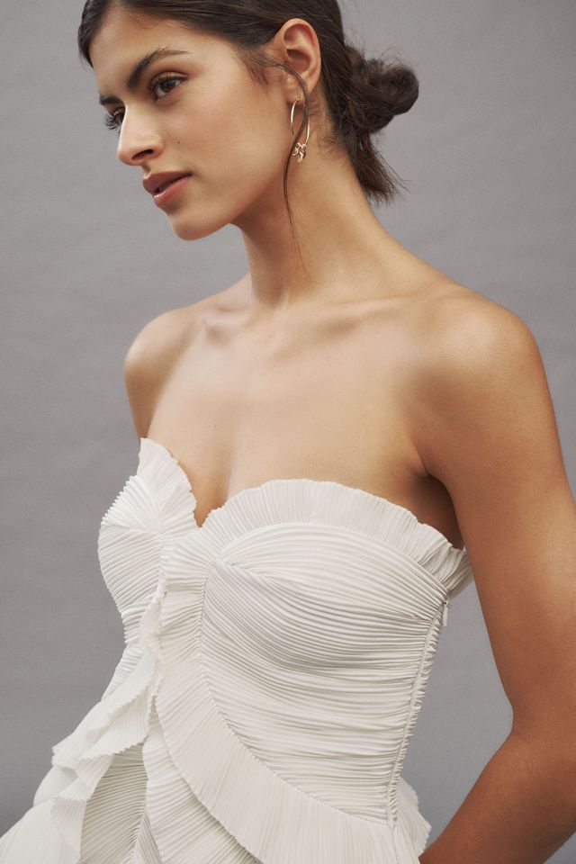 AMUR Isabell Strapless Sweetheart Pleated Ruffled Maxi Dress #3