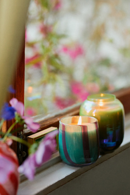 Anthropologie Piper Fruity Sweet Mint & Melon Striped Glass Candle