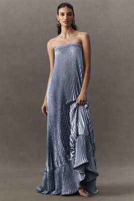 Shop L'idée Fantasia Strapless Pleated Shift Gown In Purple
