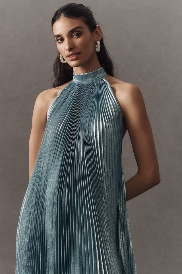 L'IDÉE Mystique Pleated Shimmer Maxi Dress