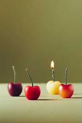 Anthropologie Cherry Shaped Wax Candles, Set Of 4 In Multi