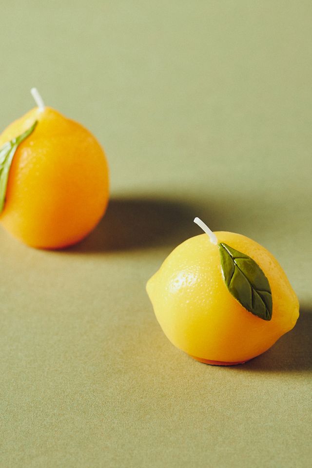 Lemon Shaped Wax Decorative Candles, Set of 2