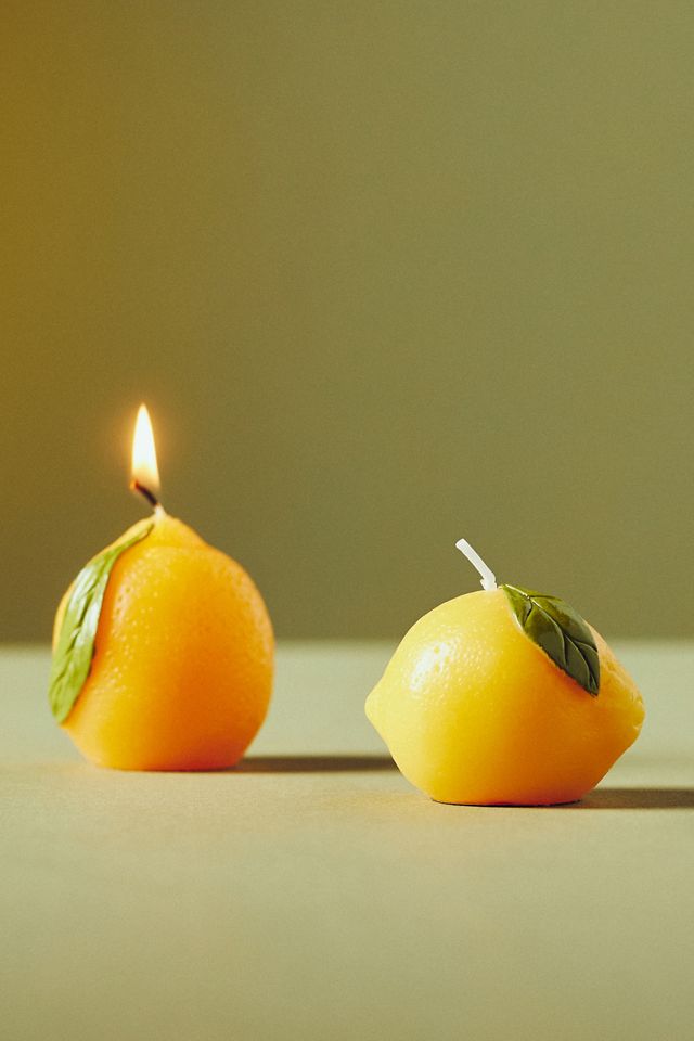 Lemon Shaped Wax Decorative Candles, Set of 2