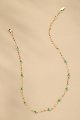 By Anthropologie Tiny Clover Chain Necklace In Green