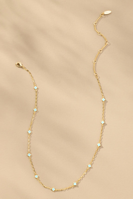 By Anthropologie Tiny Clover Chain Necklace In Blue