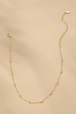 By Anthropologie Tiny Clover Chain Necklace In Orange