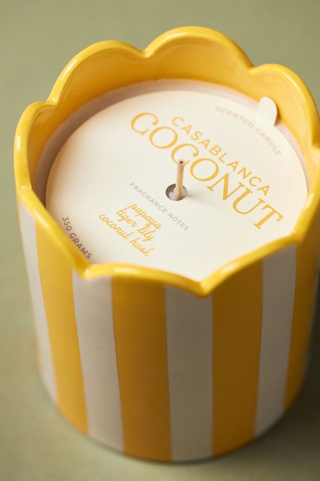 Fruity Casablanca Coconut Striped Scallop Ceramic Candle #1