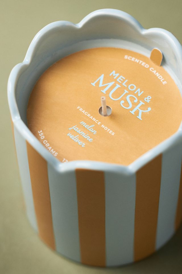 Woody Melon & Musk Striped Scallop Ceramic Candle #1