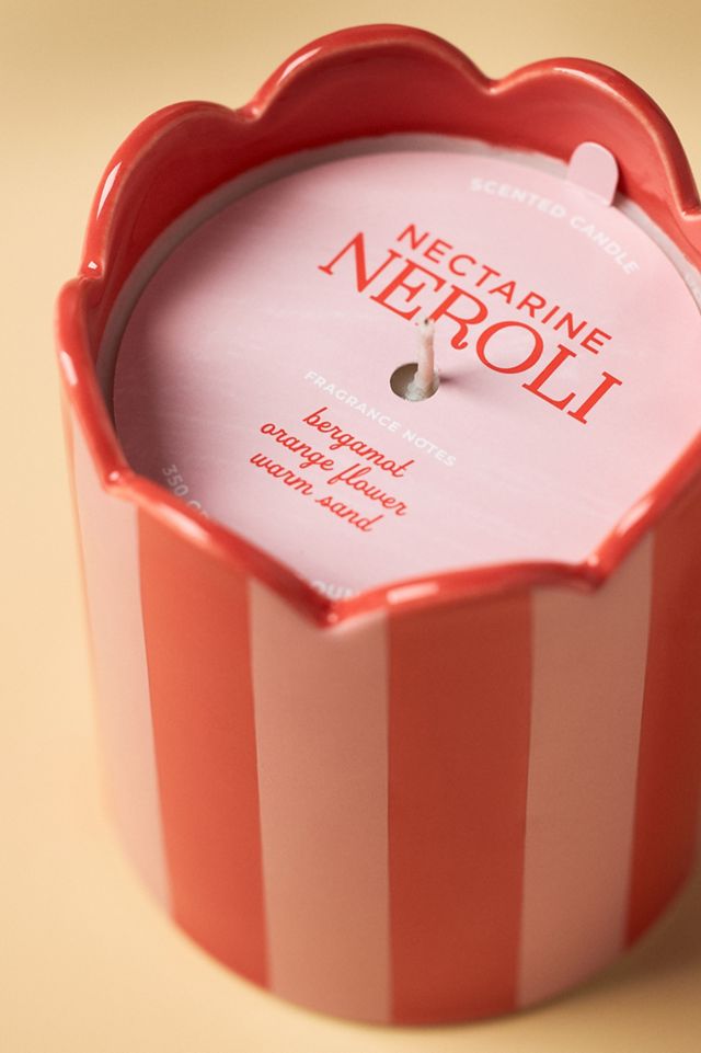 Floral Nectarine Neroli Striped Scallop Ceramic Candle #2