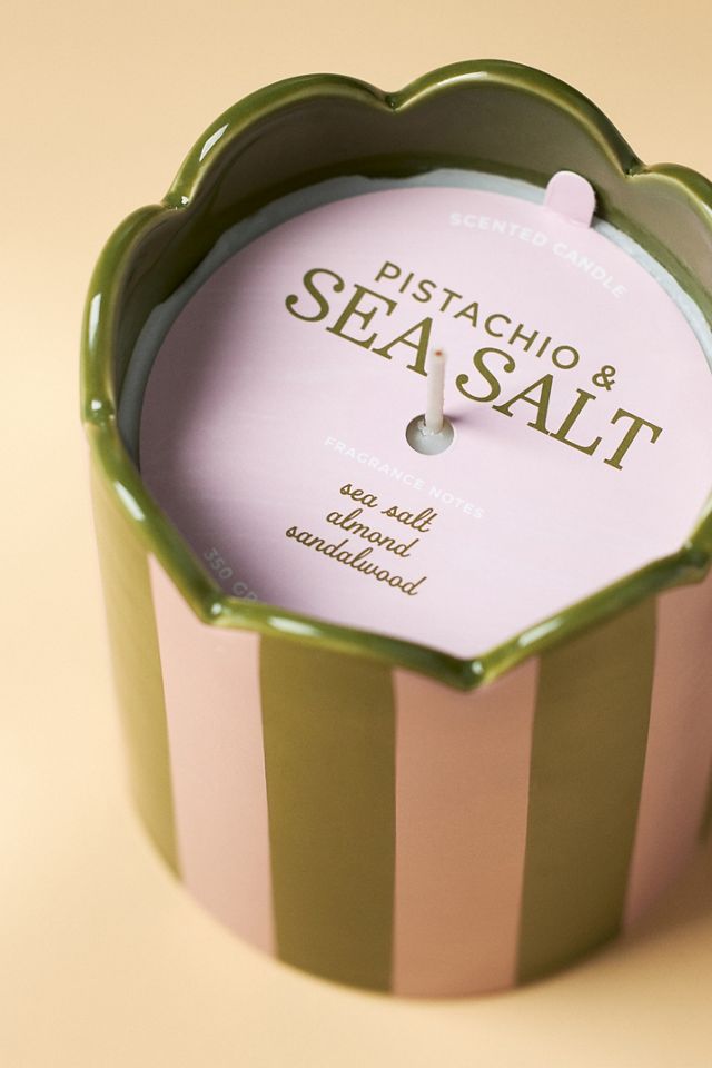 Gourmand Pistachio & Sea Salt Striped Scallop Ceramic Candle #3