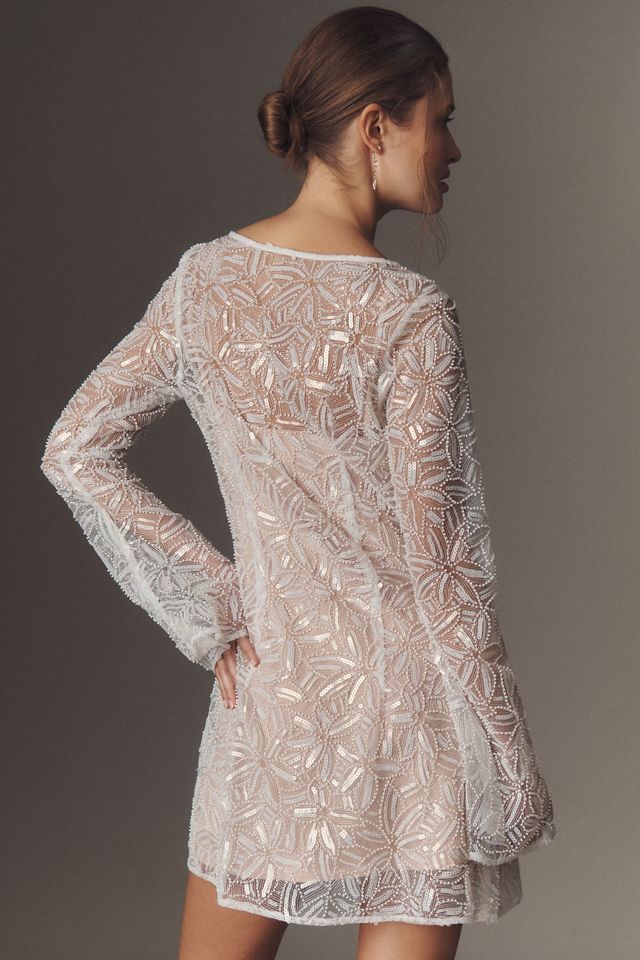 SAU LEE Odessa Long-Sleeve Beaded Appliqué Mini Dress #1