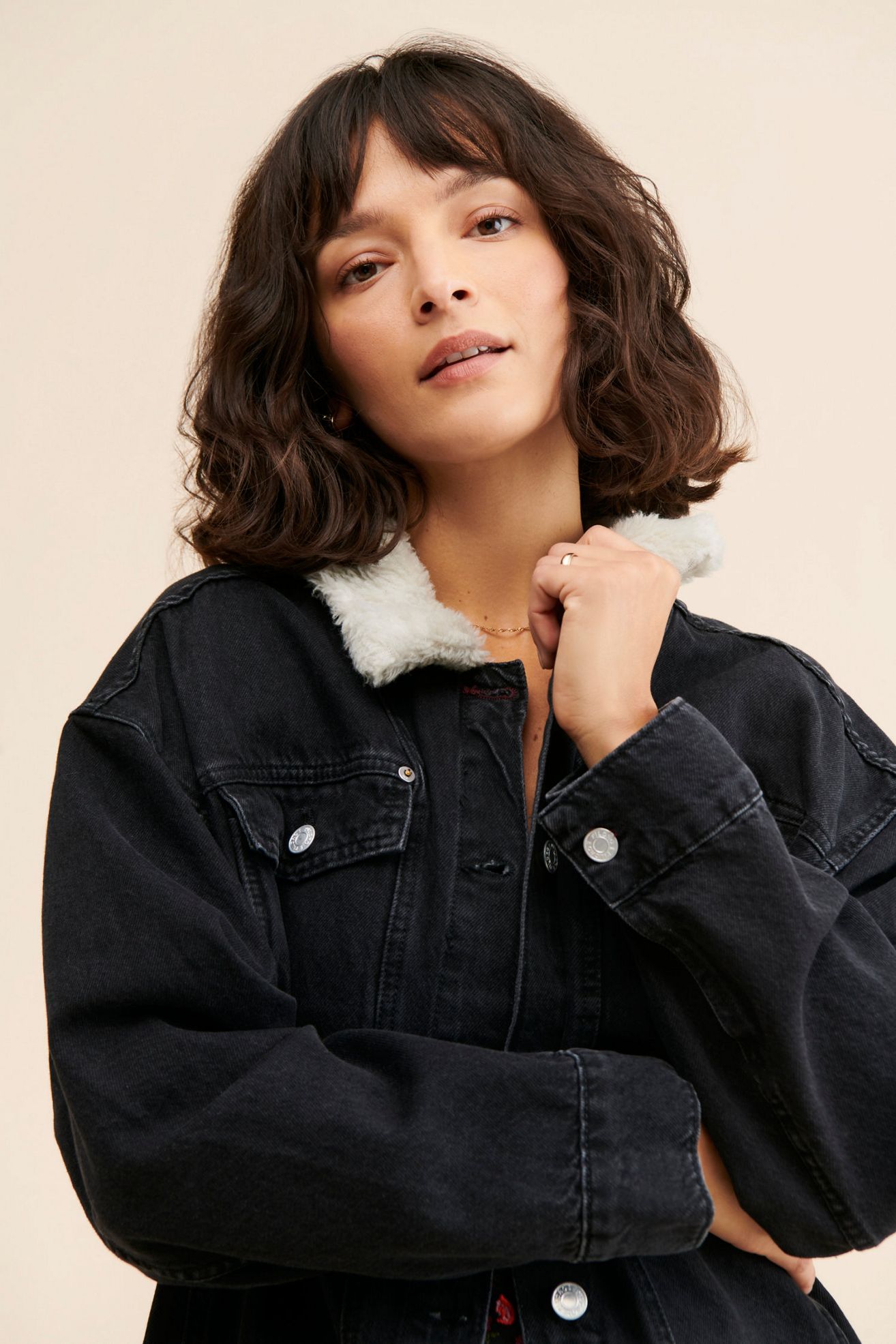 Pilcro Sherpa-Collared Denim Jacket