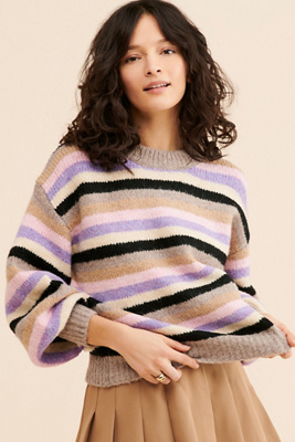 Sophia Striped Ribbed Trim Sweater