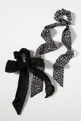 By Anthropologie Dotted Animal Print Hair Scarf Scrunchies, Set Of 2 In Black