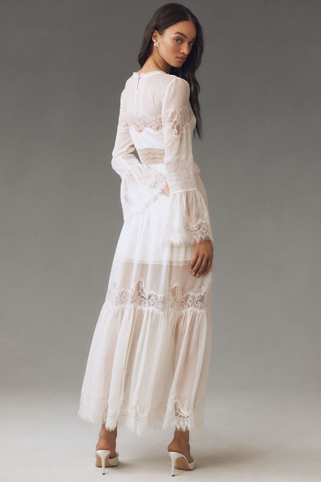 LoveShackFancy Rosney Long-Sleeve Tiered Lace Maxi Dress #1