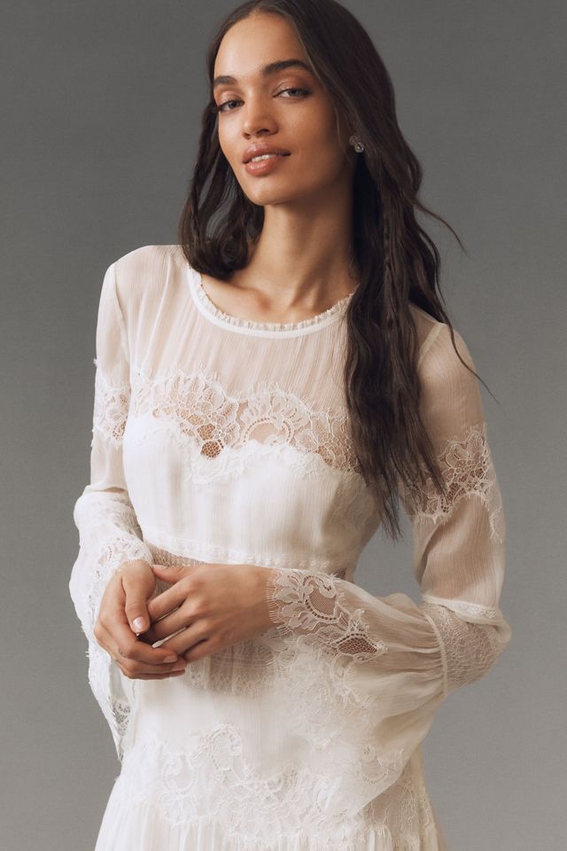 LoveShackFancy Rosney Long-Sleeve Tiered Lace Maxi Dress #2