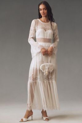LoveShackFancy Rosney Long-Sleeve Tiered Lace Maxi Dress
