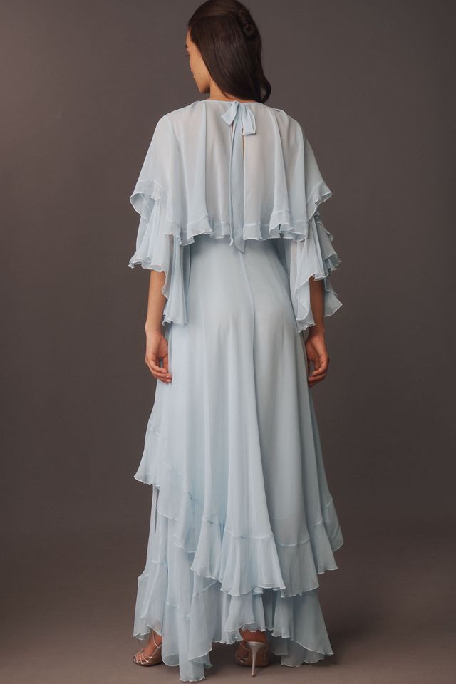 LoveShackFancy Collia V-Neck Tiered Silk Chiffon Maxi Dress #2