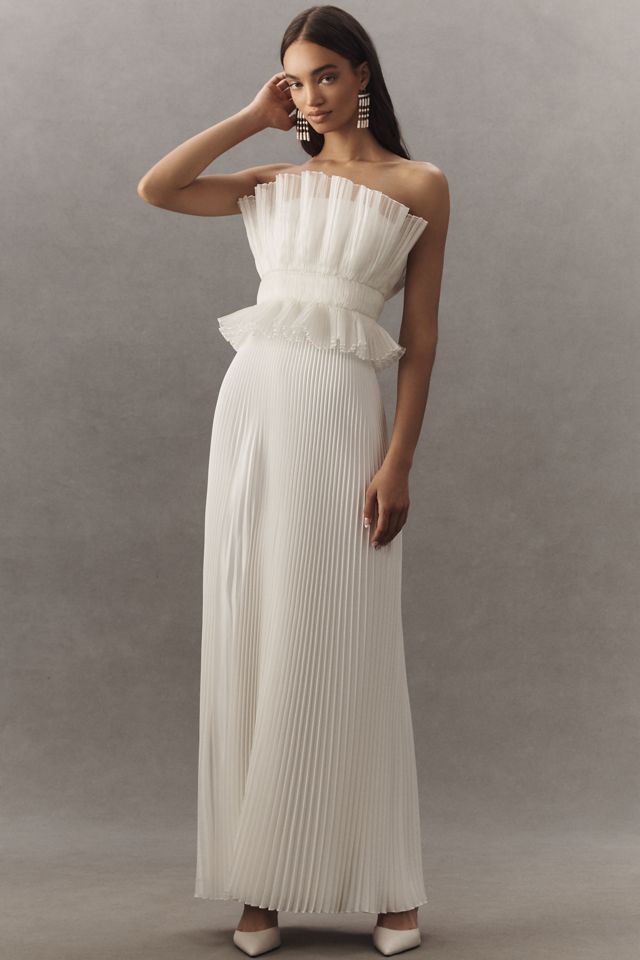 L'IDÉE Masquerade Strapless Corseted Pleated Wedding Gown | Anthropologie