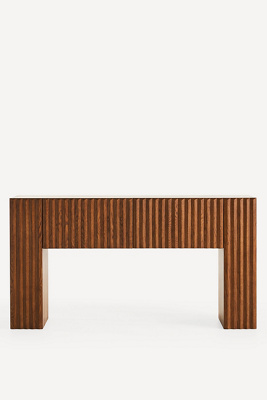 Anthropologie Omari Carved Oak Storage Console Table