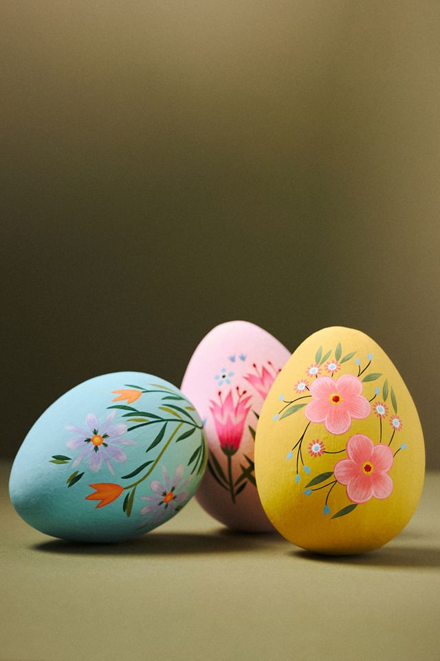 Handpainted Floral Easter Paper Mache Egg #1