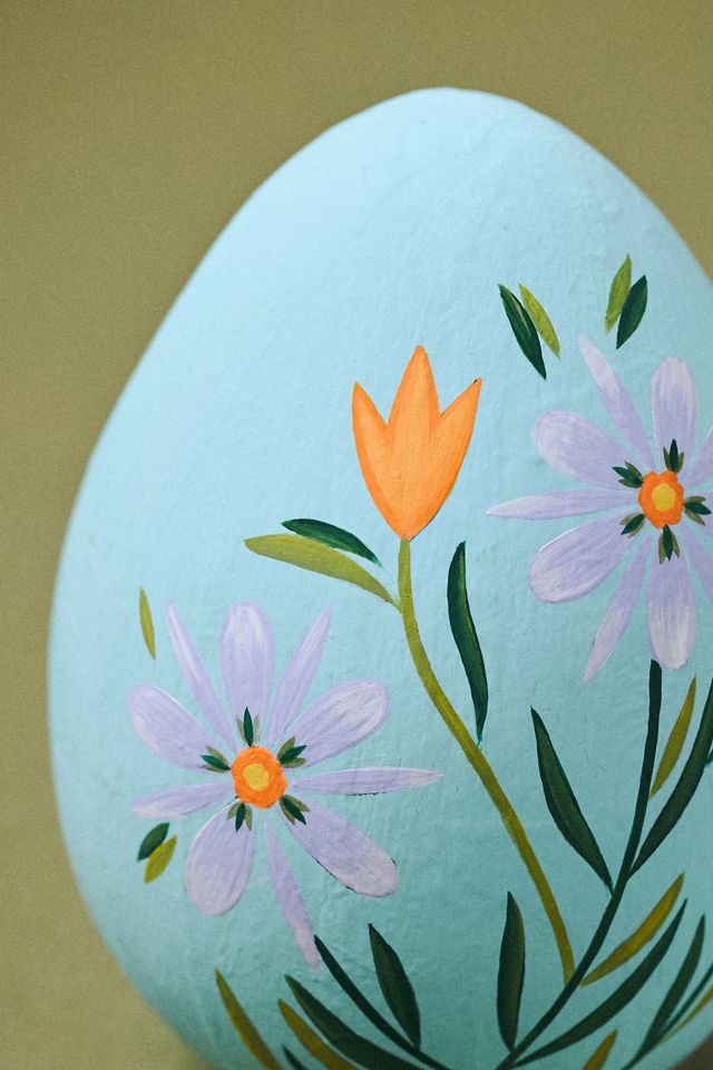 Handpainted Floral Easter Paper Mache Egg #2
