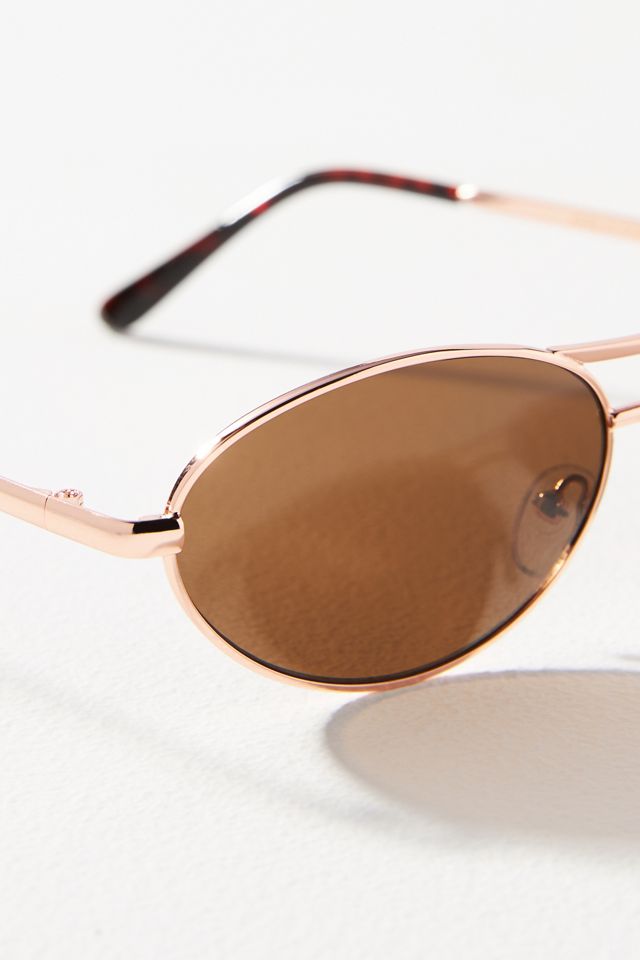 Anthropologie Gold Frame Oval Sunglasses with Brown Lenses Slim Oval Sunglasses | Anthropologie main image 3