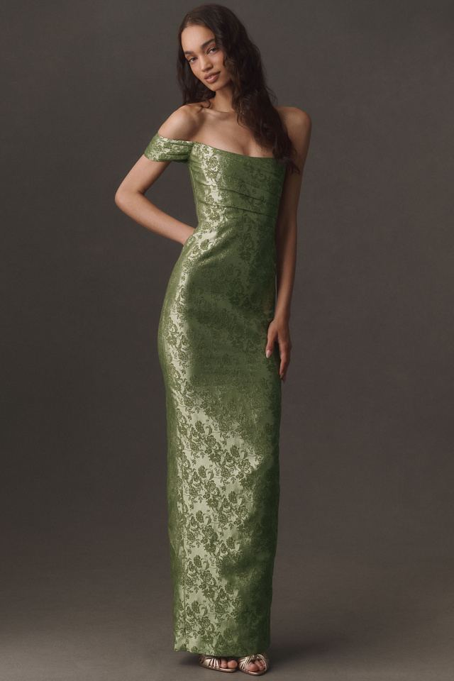 SAU LEE Jackson Jacquard Asymmetric Gown