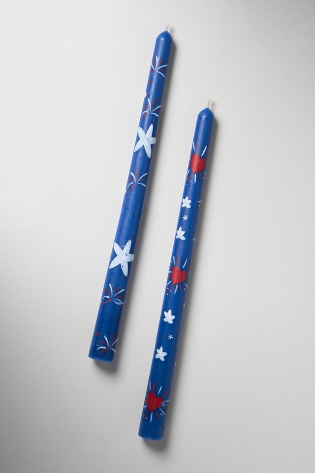 Nephthys Illustrated Stars & Stripes Handpainted Taper Candles, Set of 2 #1