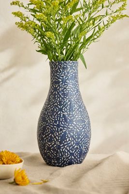 Patterned Papier Mache Vase, Blue Small