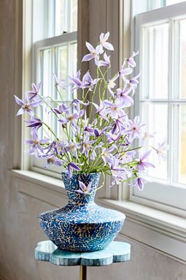 Patterned Papier Mache Vase, Blue Wide