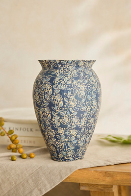 Terrain Patterned Papier Mache Vase, Blue Tall