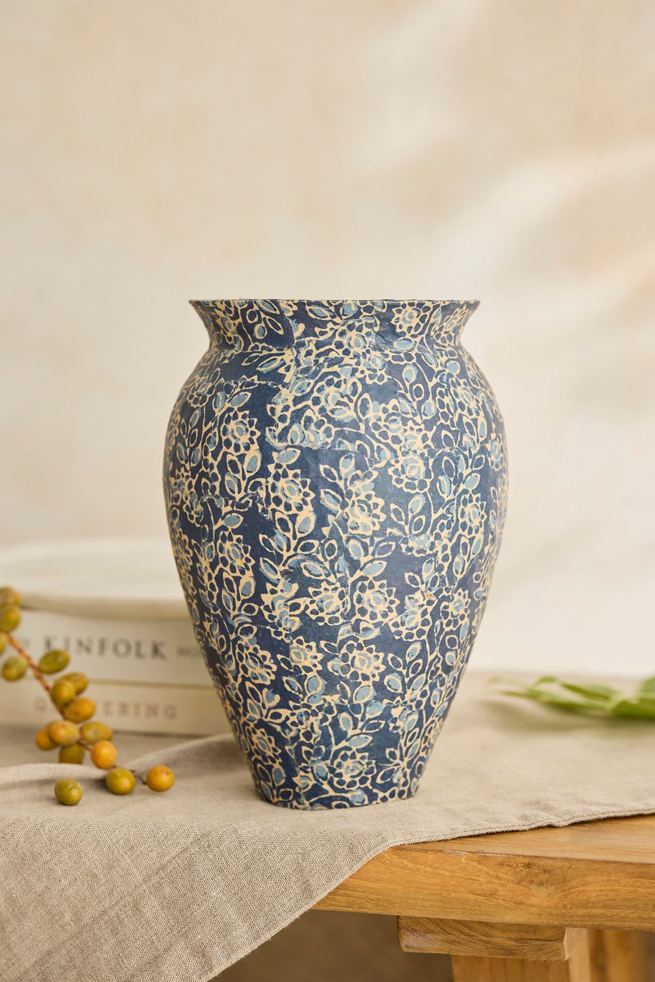 Patterned Papier Mache Vase, Blue Tall - Blue Pattern, Standard, One Size