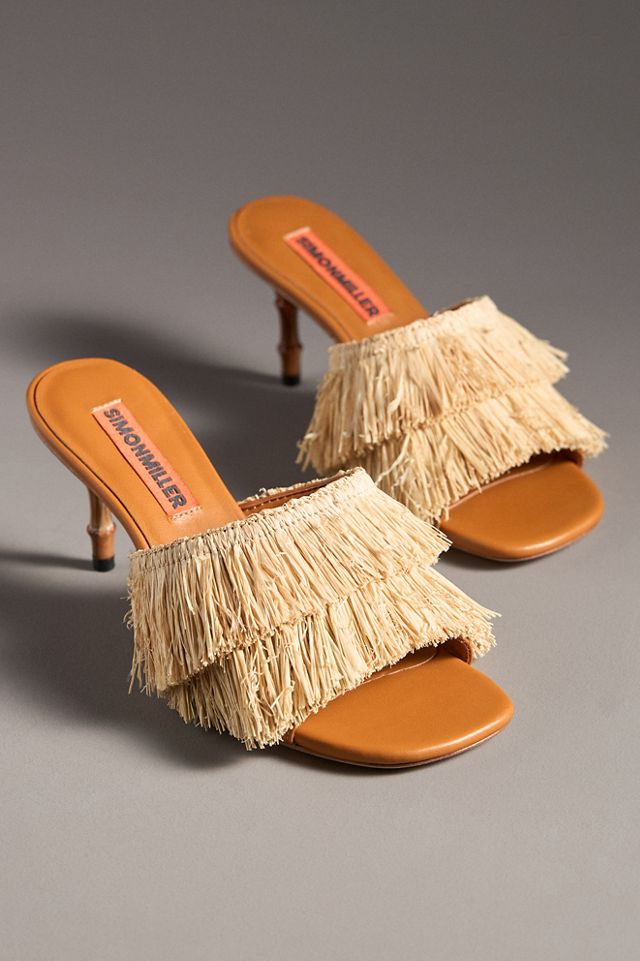 SIMONMILLER Raffia Fringe Playa Bamboo Mule Heels #1