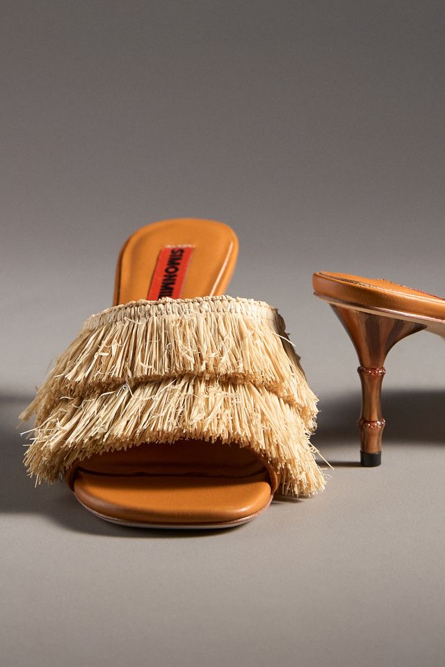 SIMONMILLER Raffia Fringe Playa Bamboo Mule Heels #2